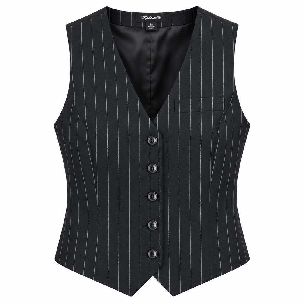 Madewell Womens Vest 00 Wool Blend Black Pinstripe Tailored Dark Academia